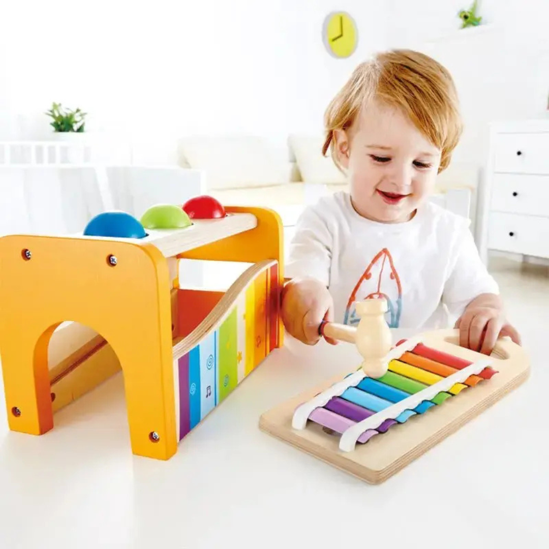 Hape Pound And Tap Bench 12m+ ของเล่นดนตรี ไซโลโฟน พร้อมโต๊ะทุบบอล - Image 3
