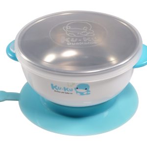 KUKU DUCKBILL STAINLESS STEE & SUCTION BOLW BLUE ชามทานอาหารเด็กสแตนเลสพร้อมฐานดูดสีฟ้า