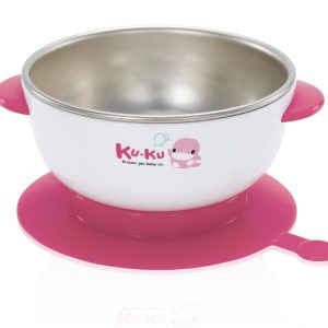 KUKU DUCKBILL STAINLESS STEE & SUCTION BOLW PINK ชามทานอาหารเด็กสแตนเลสพร้อมฐานดูดสีชมพู