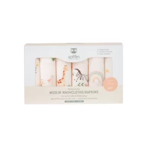 Sofflin Muslin Washcloth S - Safari Fun (6pcs) ผ้าอาบน้ำมัสลินใยไผ่ S แพ็ค 6 ผืน